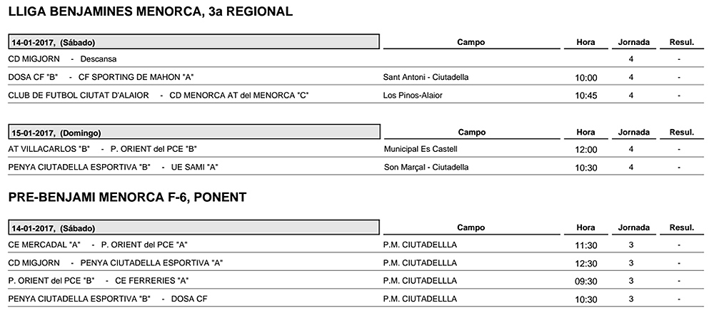 Horaris futbol Menorca