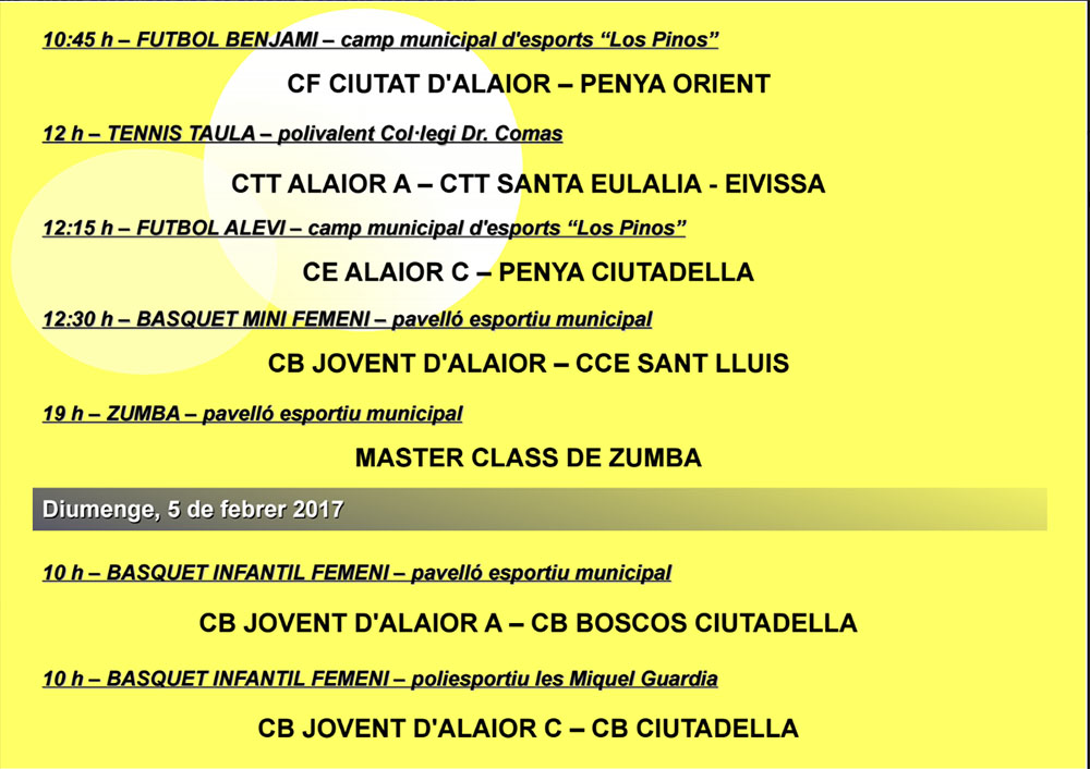 Agenda Esportiva d’Alô