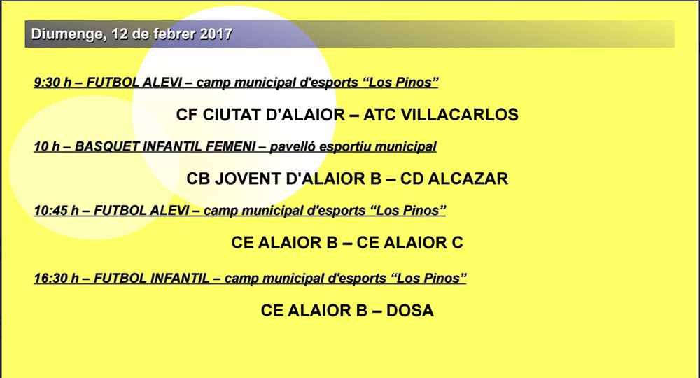 Agenda Esportiva d’Alô