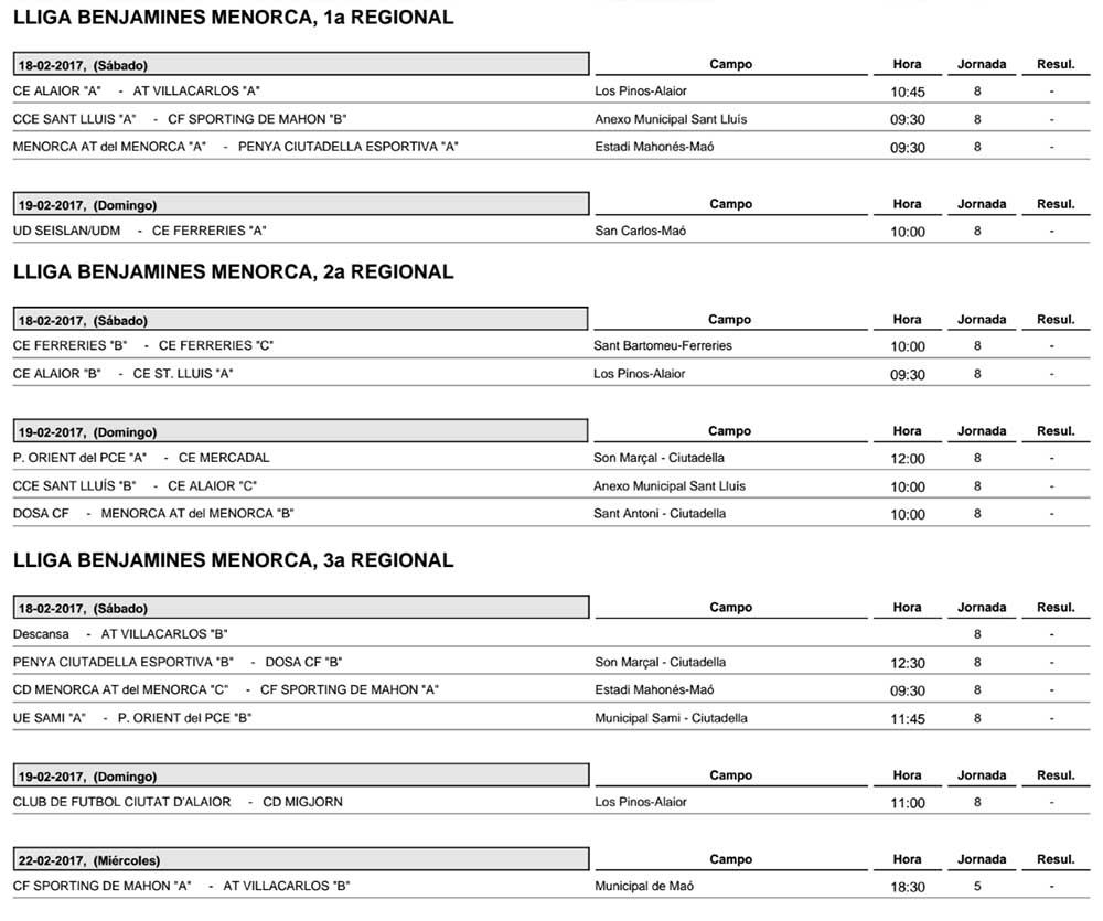 Horaris futbol de Menorca