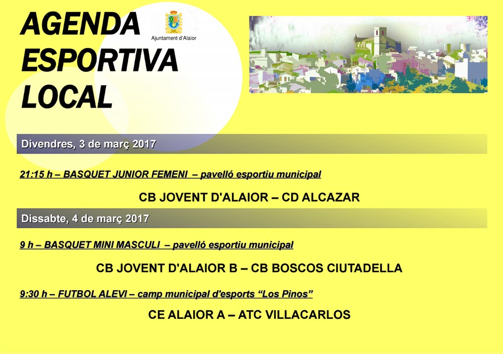 Agenda Esportiva d’Alô des 3 as 5 de març de 2017