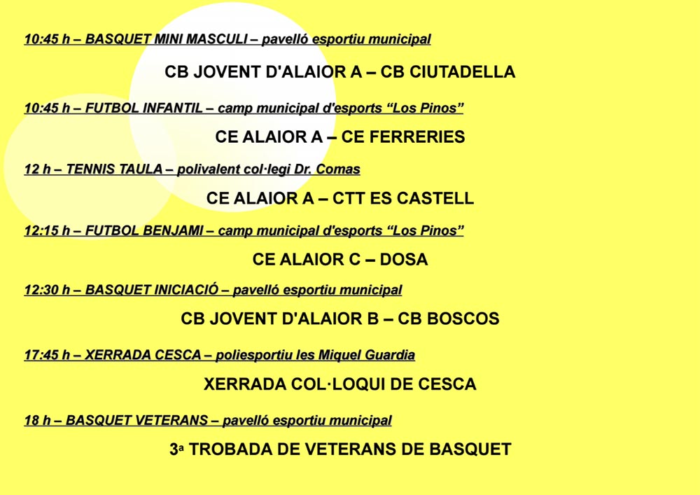 Agenda Esportiva d’Alô des 3 as 5 de març de 2017