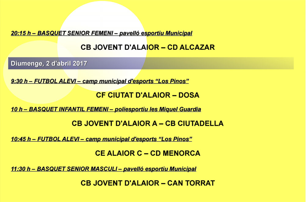 Agenda Esportiva d’Alô