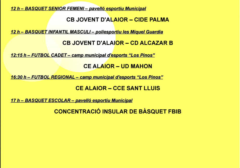 Agenda Esportiva d’Alô des 3 as 5 de març de 2017