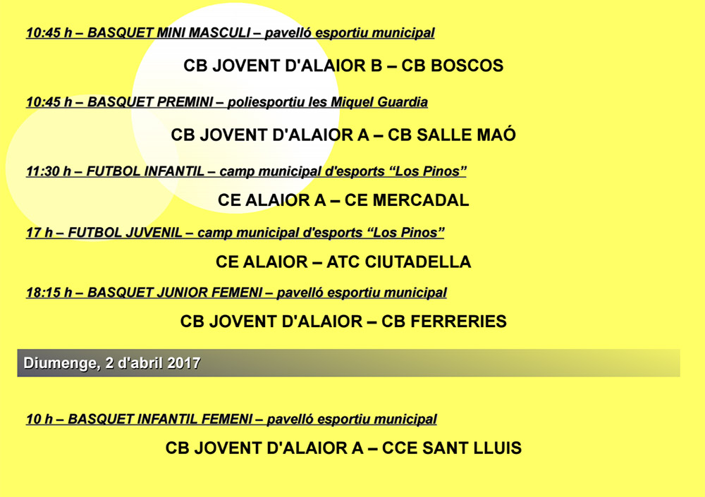 Agenda Esportiva d’Alô 2016-17