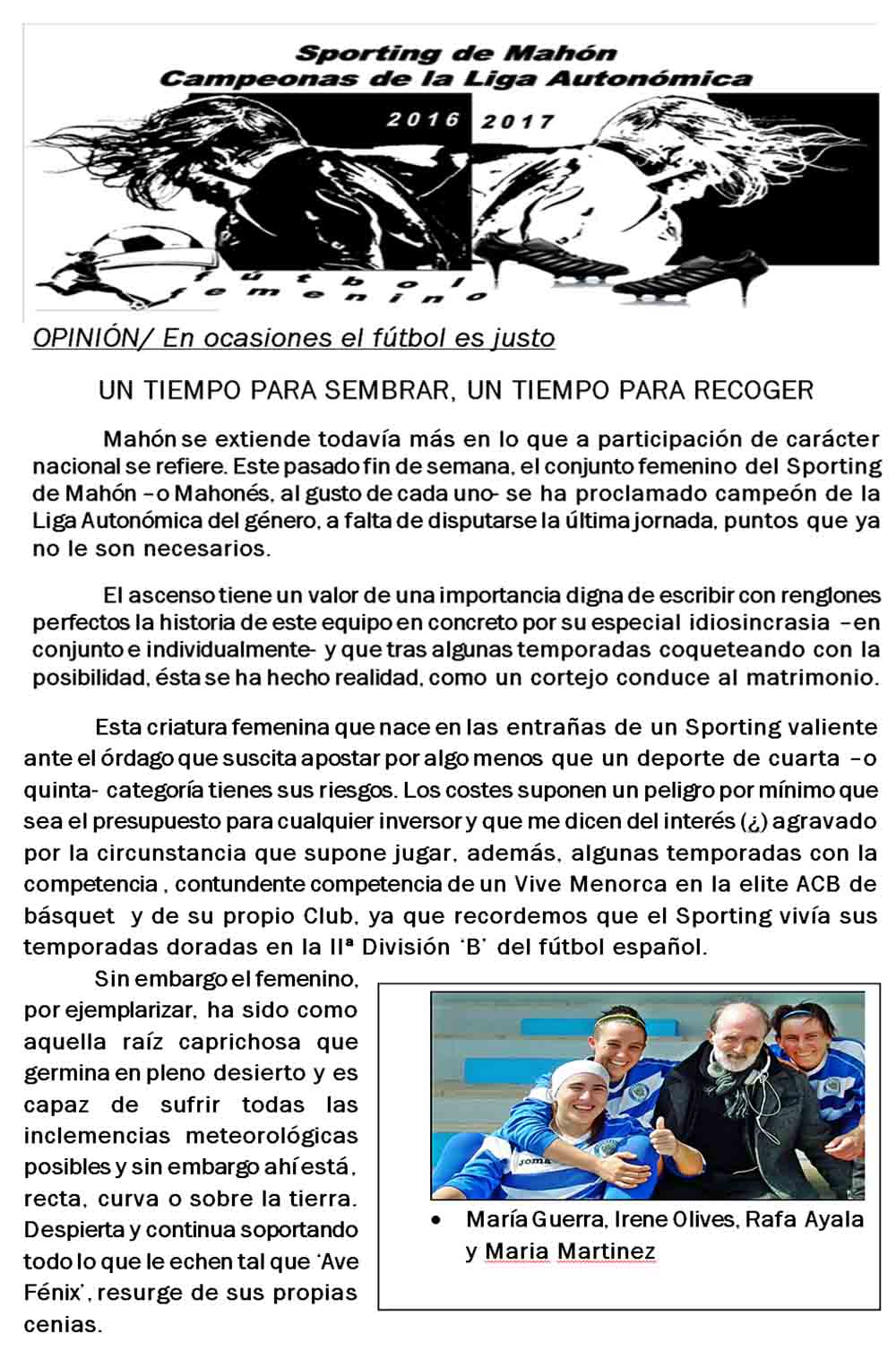 Article opinio Rafa Ayala (Futbol femeni)