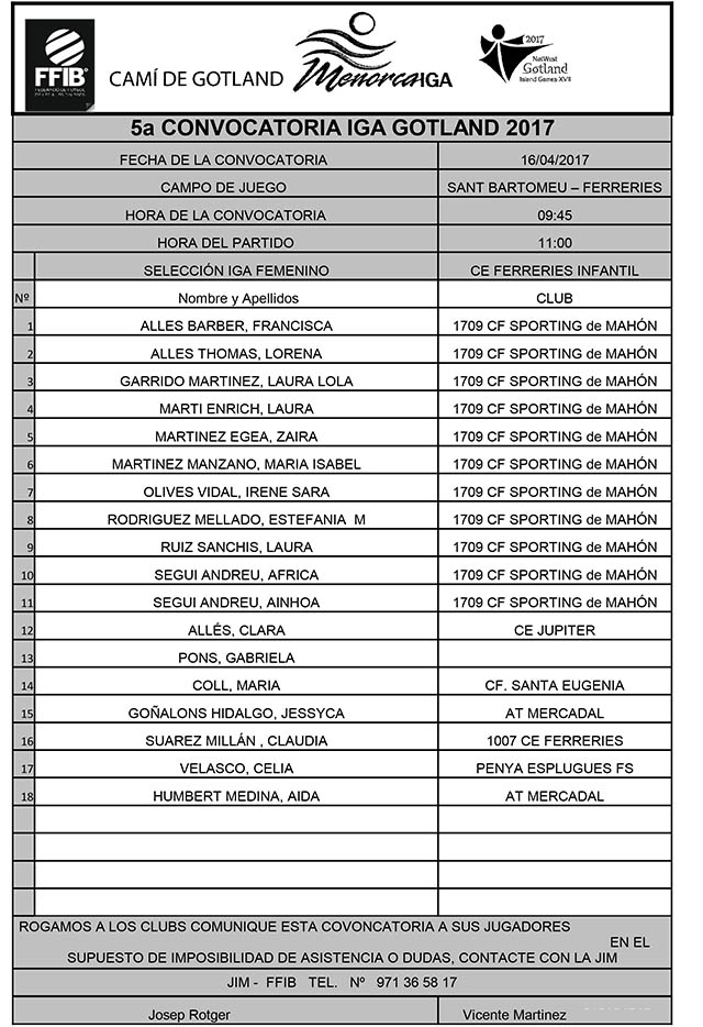 CONVOCATÒRIA IGA FEMENI GOTLAND 2017-170416