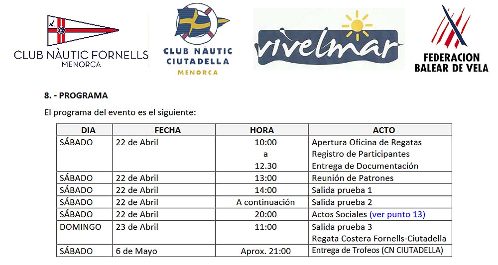 Programa cto Balears creuers-CN Fornells