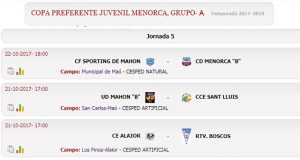Horarios Copa Juvenil-A