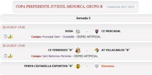 Horarios Copa Juvenil-B