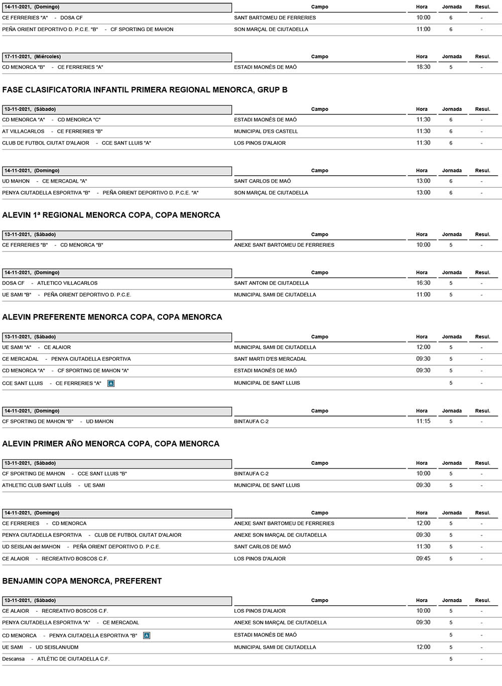 Horarios Futbol Menorca