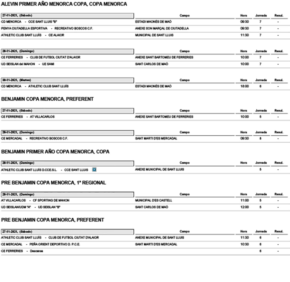 Horarios Futbol Menorca