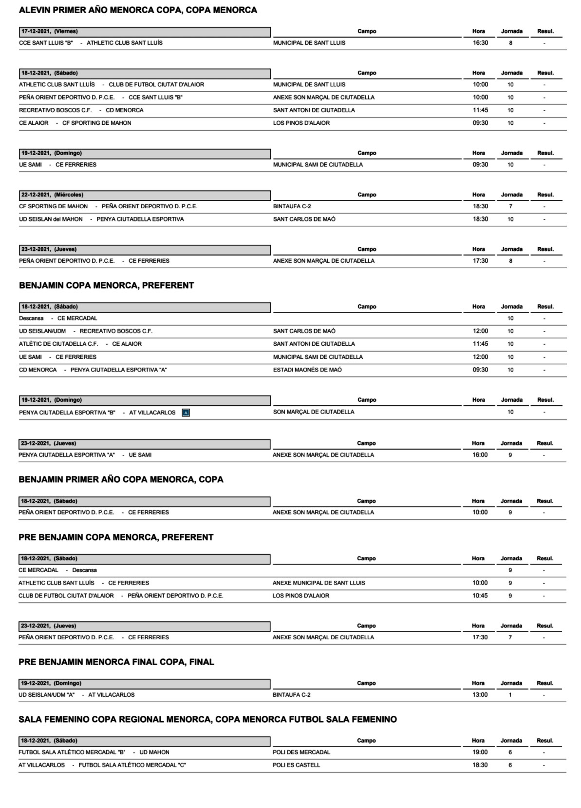 Horarios Futbol Menorca -4-5-