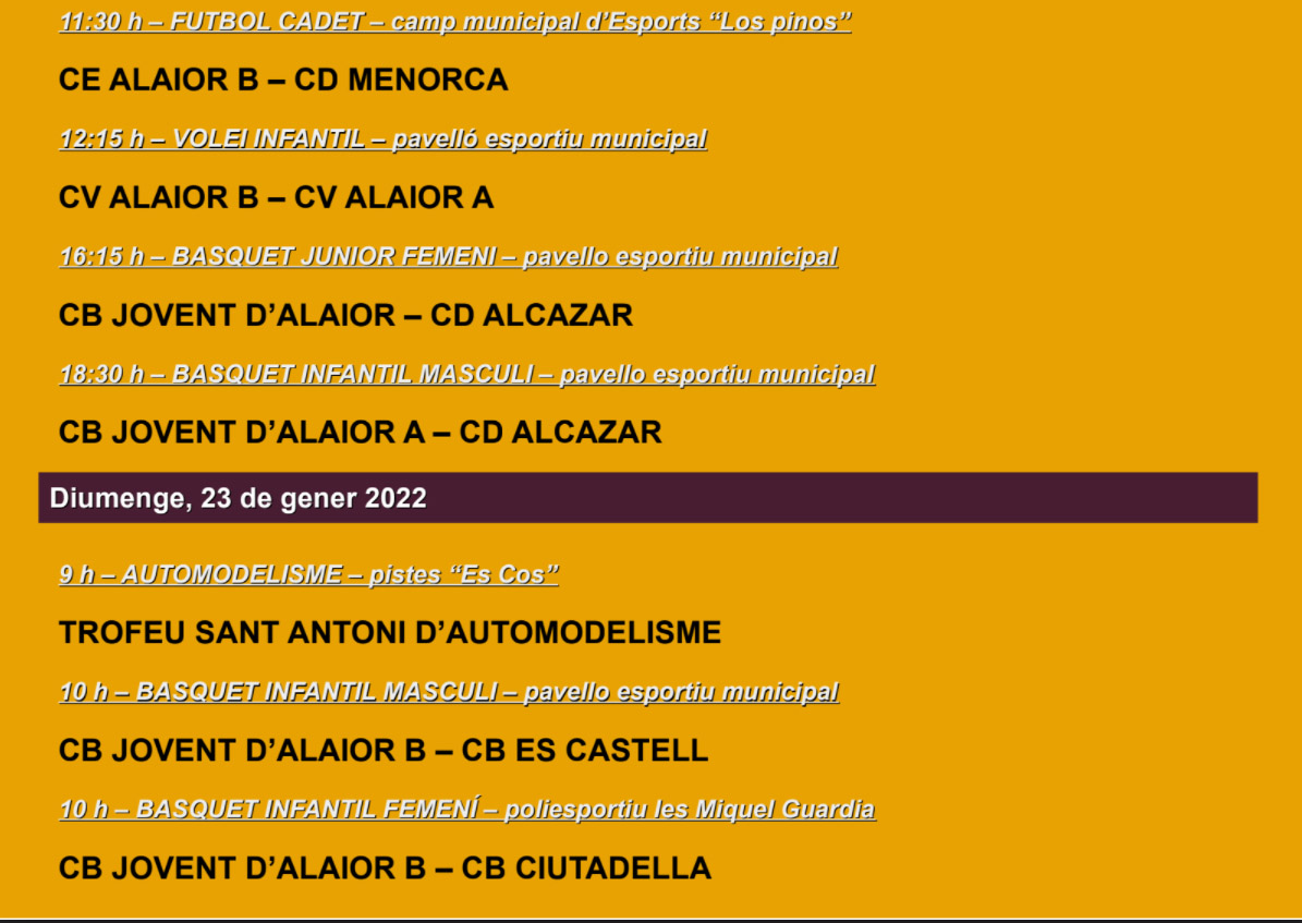 AGENDA ESPORTIVA Lô 2021