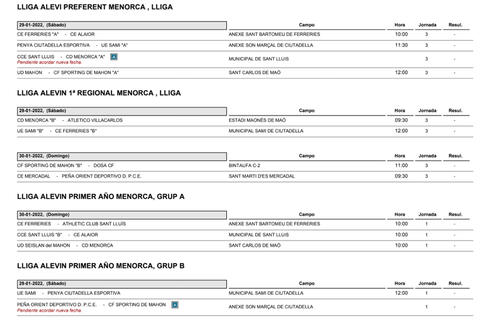 Horarios Futbol Menorca