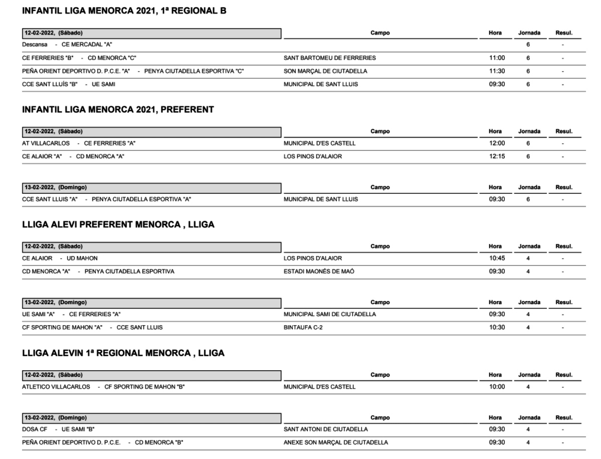 Horarios Futbol Menorca