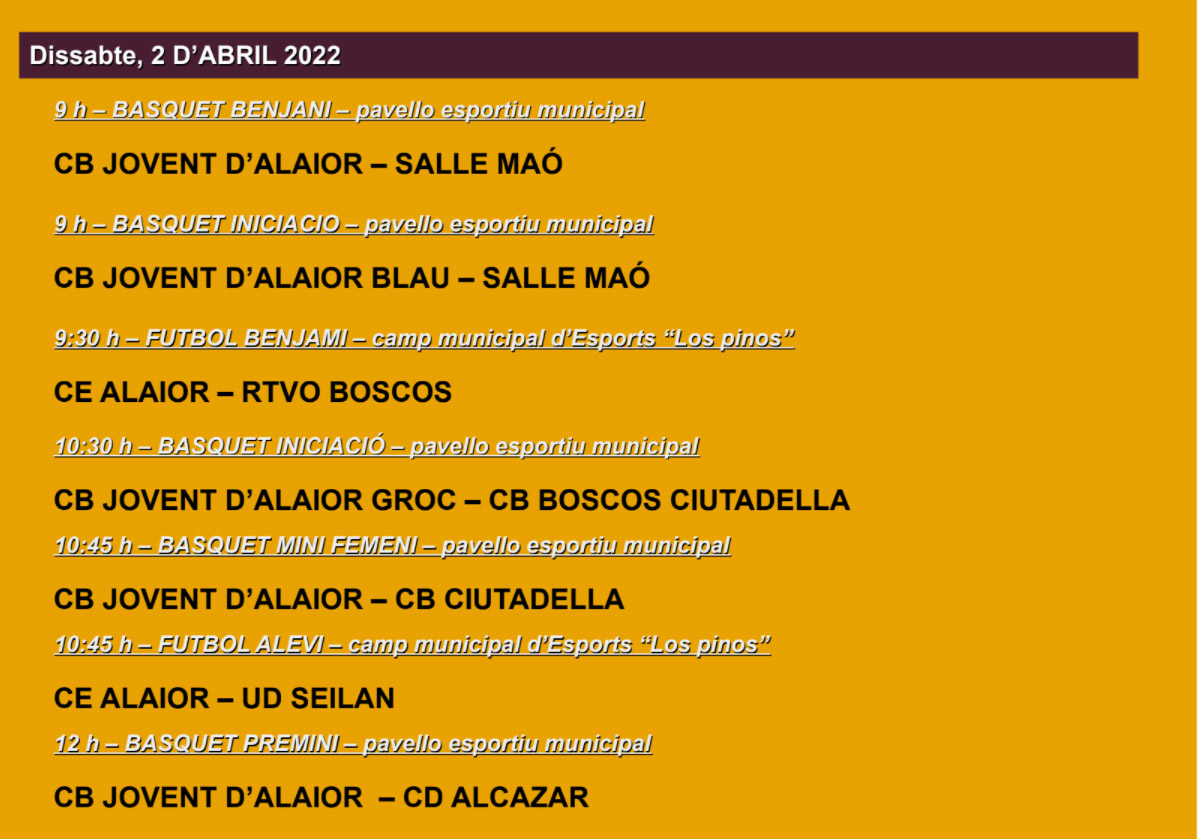 AGENDA ESPORTIVA Lô 