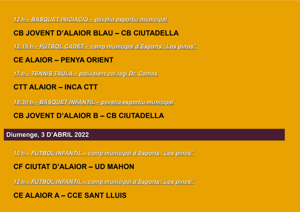 AGENDA ESPORTIVA Lô 