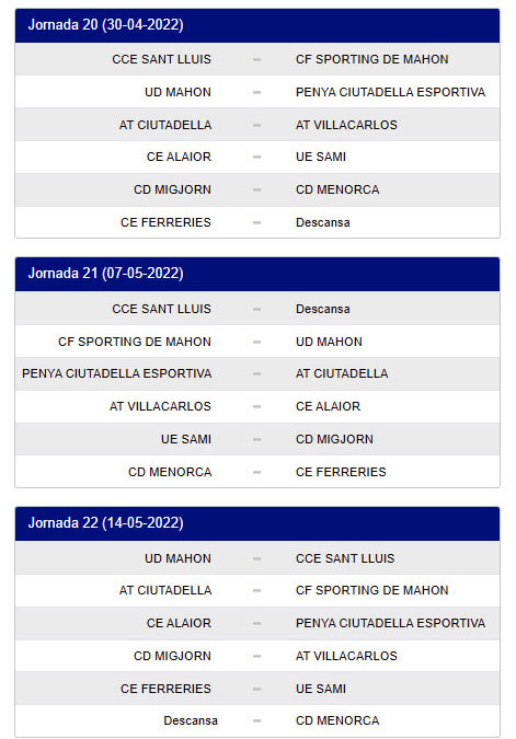 Jornadas restantes Regional 22