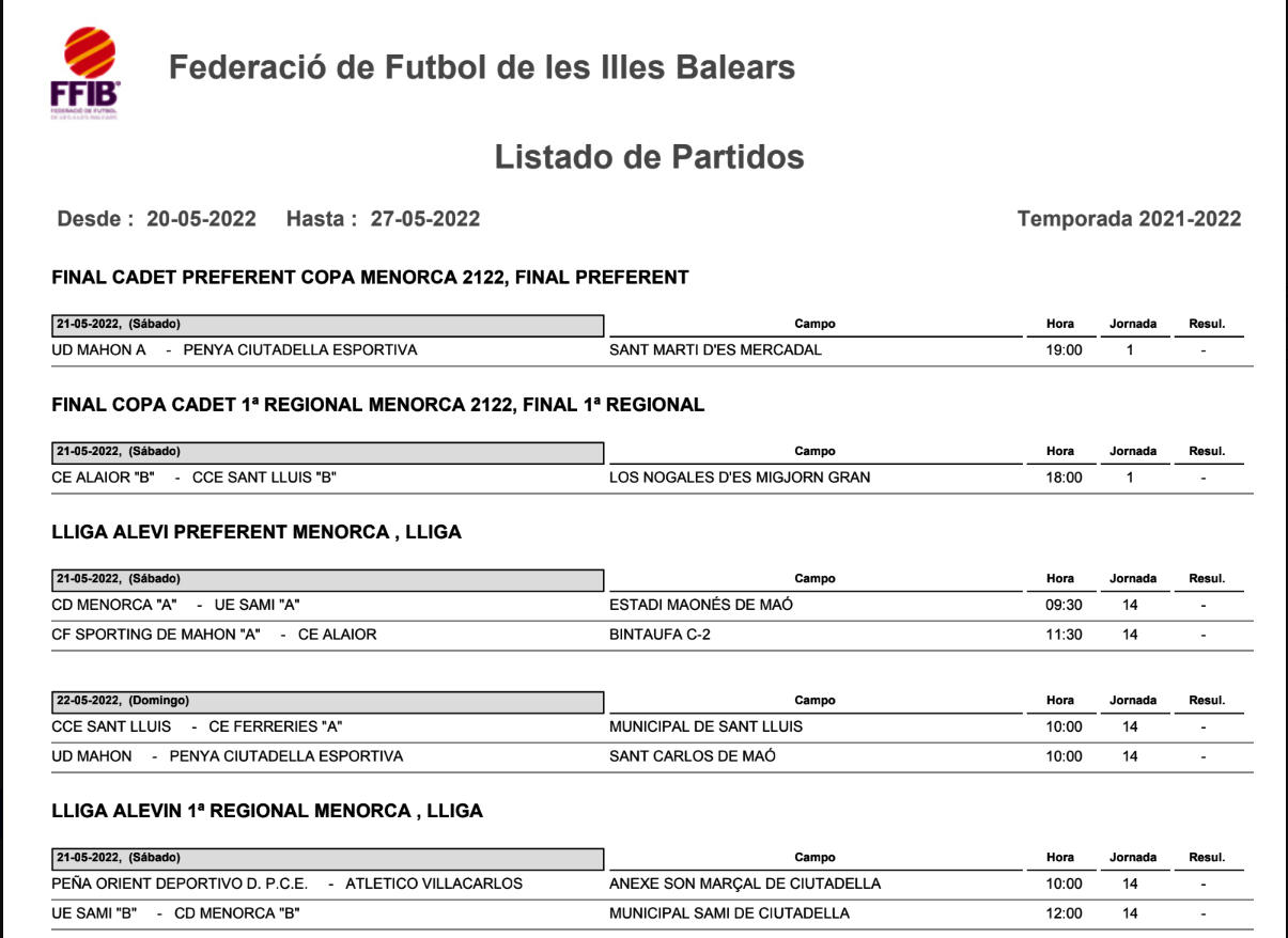 Horarios Futbol Menorca