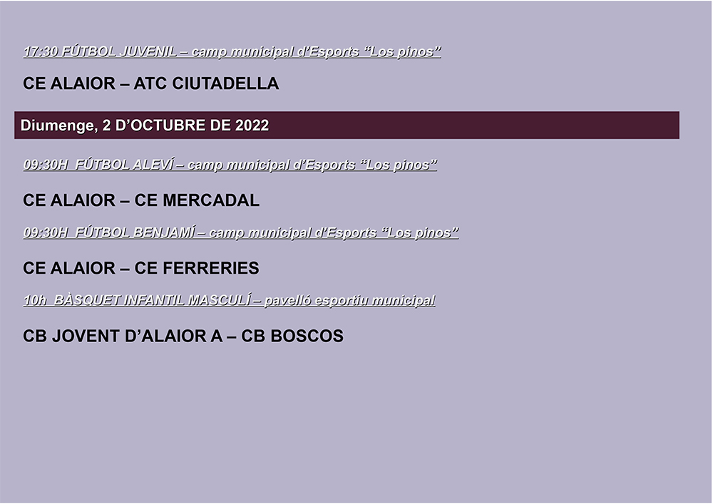 Agenda Esportiva d'Alo 22