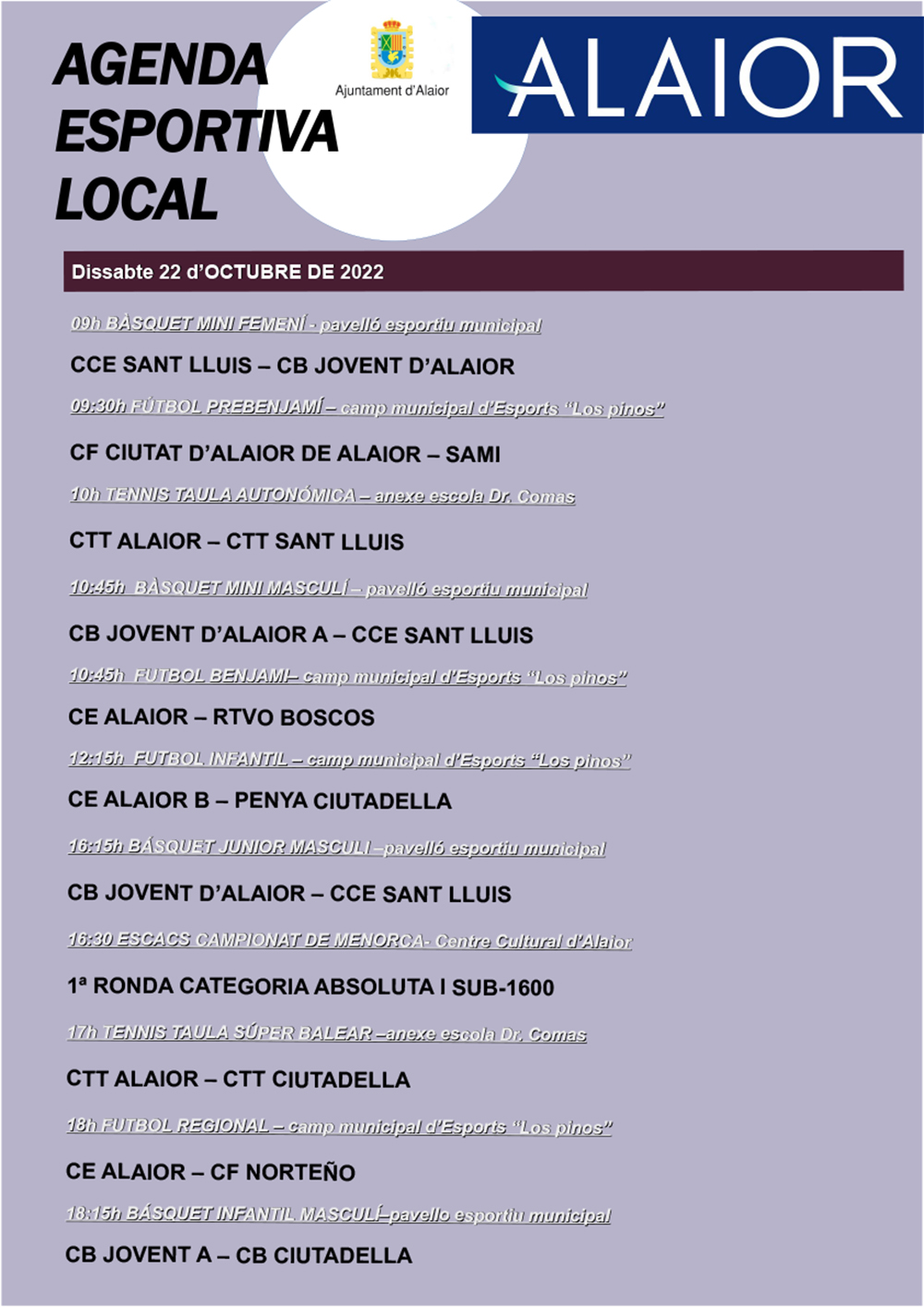 AGENDA ESPORTIVA LOCAL