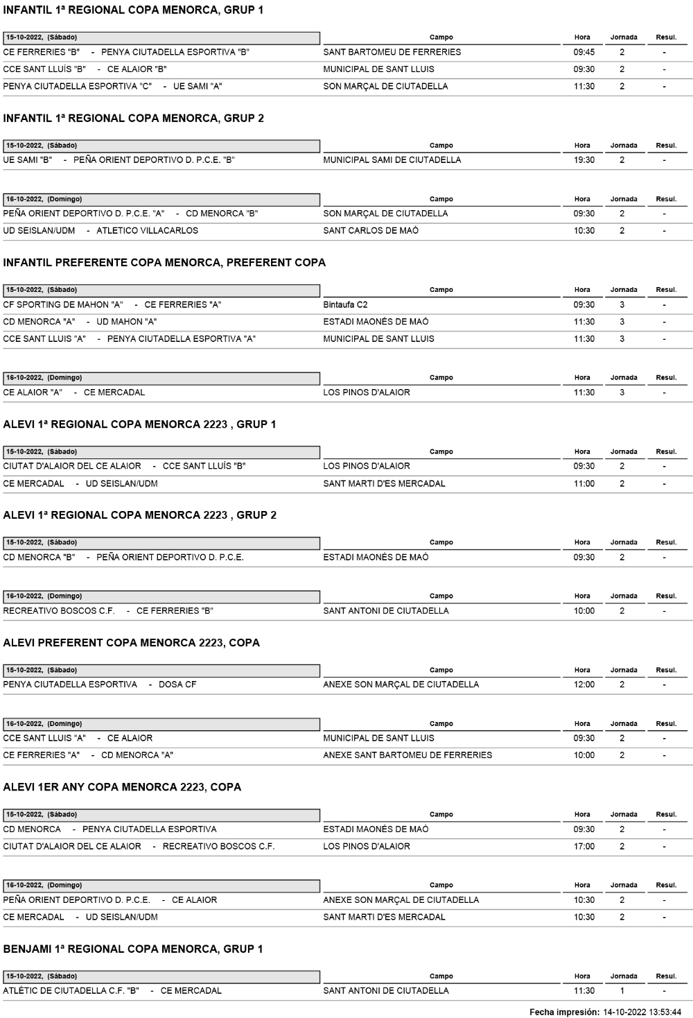 Horarios Futbol Menorca