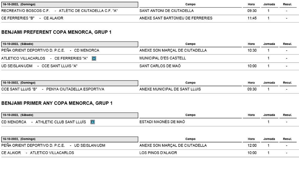 Horarios Futbol Menorca