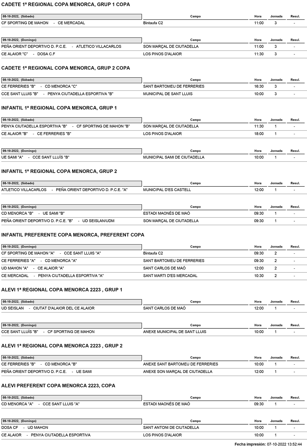 Listado de Partidos Futbol 2223