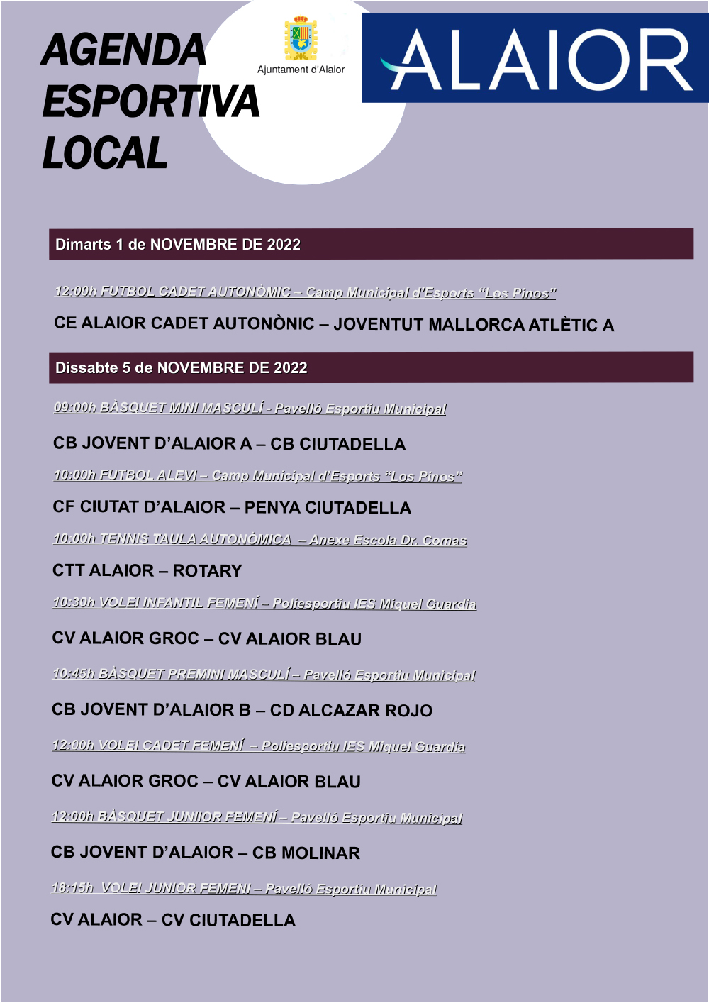 AGENDA ESPORTIVA Lô 202