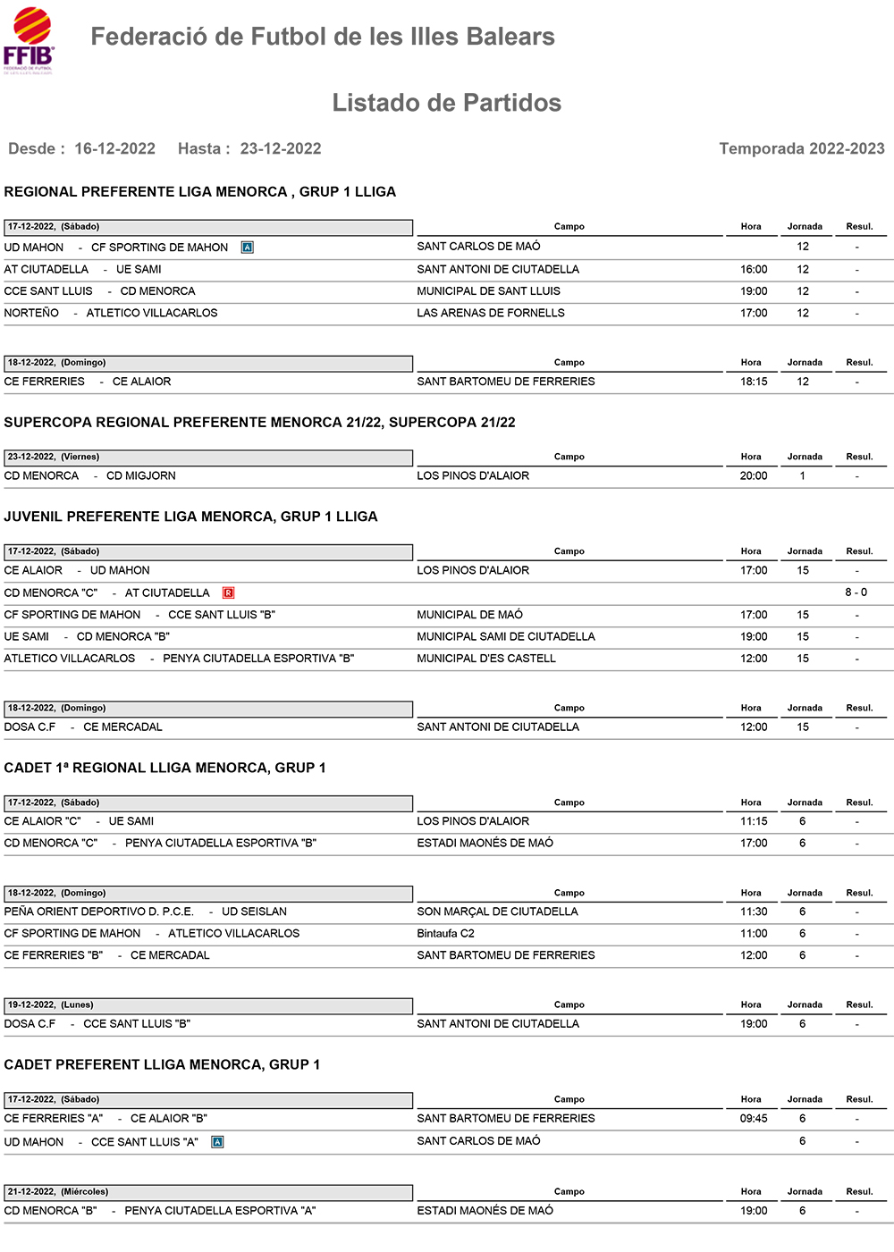Partidos futbol Menorca