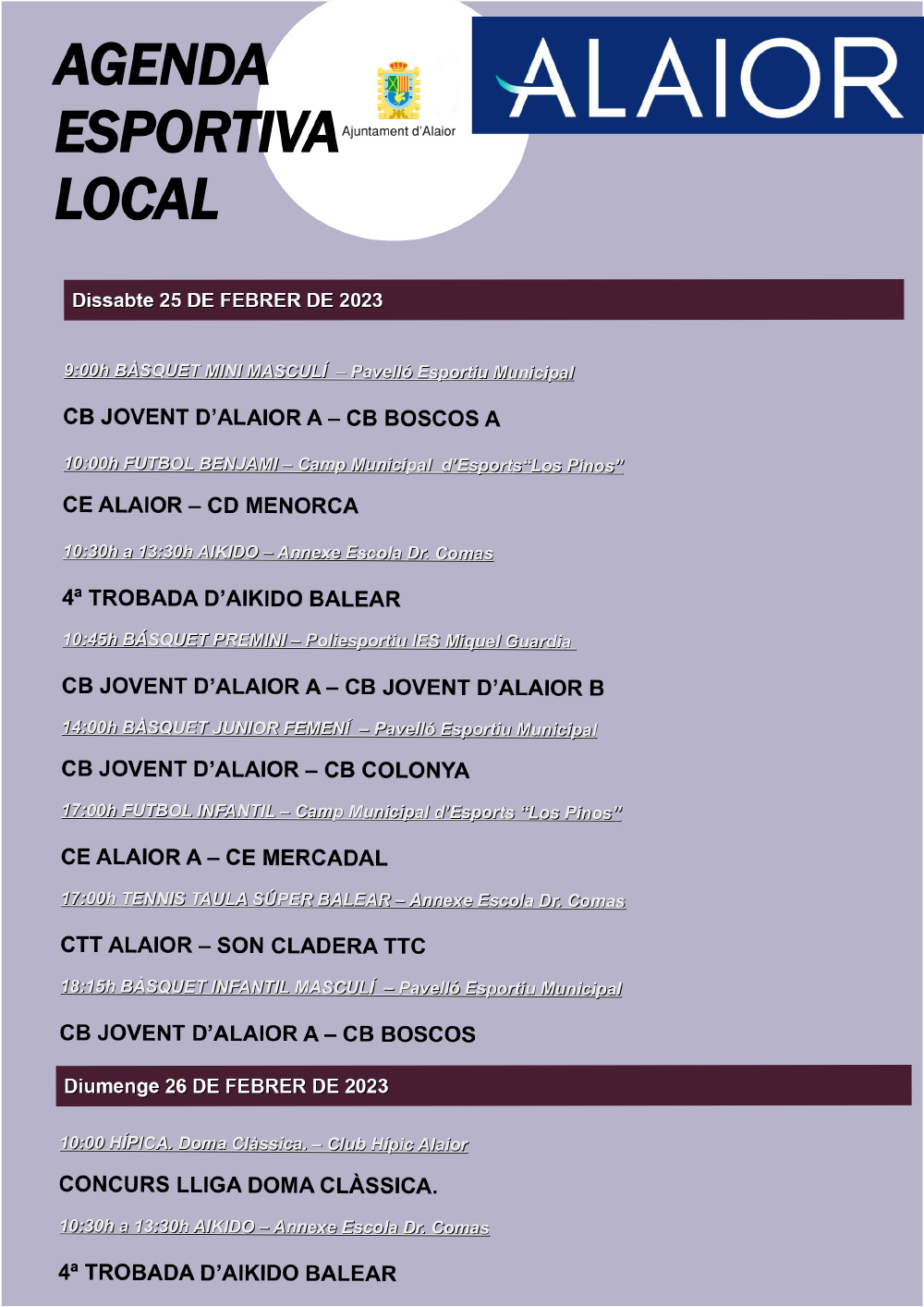 AGENDA ESPORTIVA Lô 2022