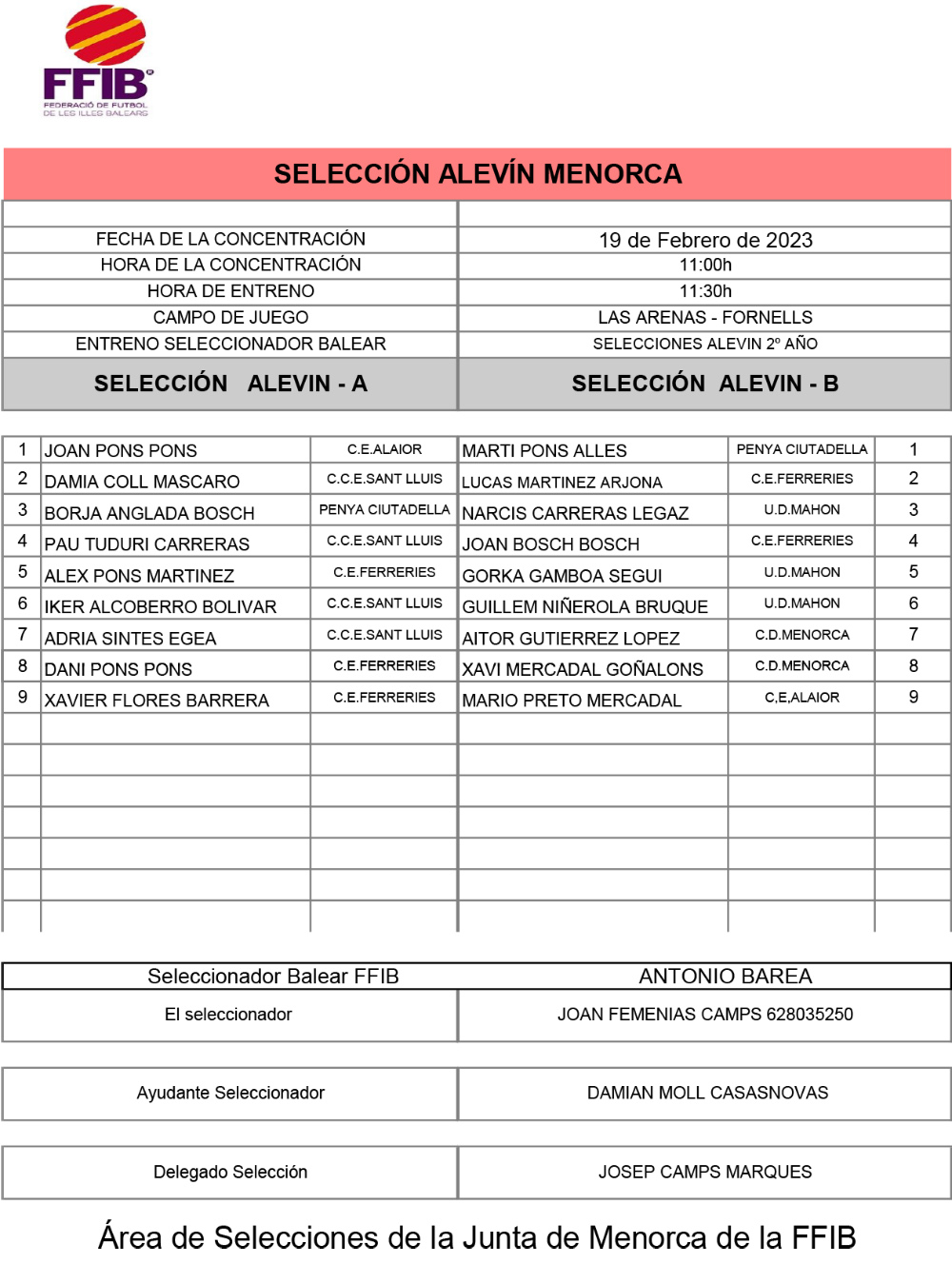 CONVOCATORIA ALEVIN 19-02-23 ANTONIO BAREA
