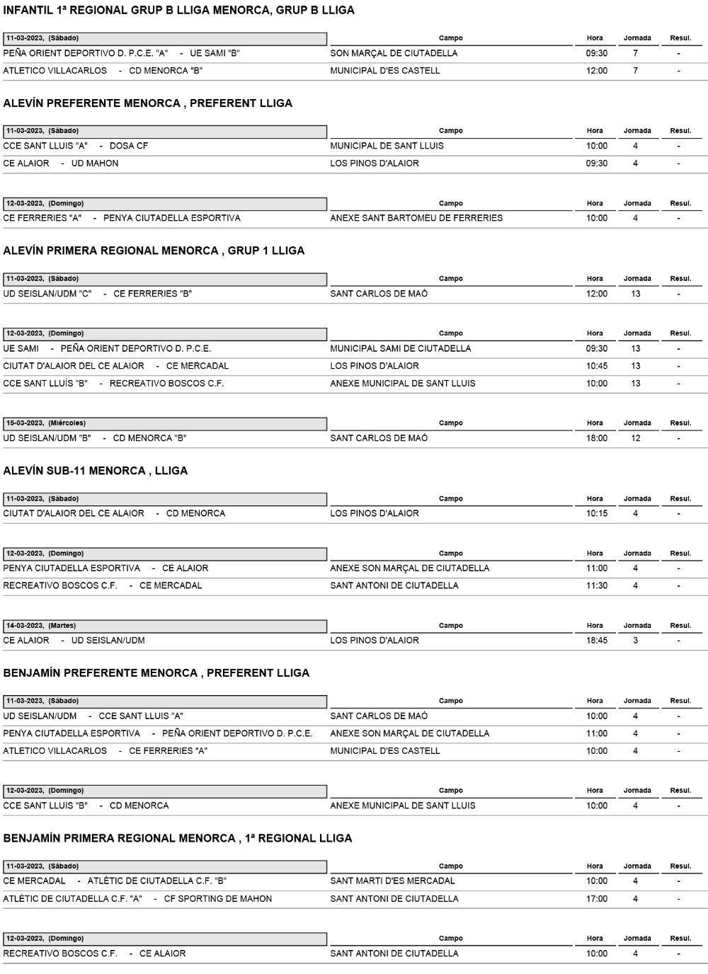 Horarios Futbol Menorca