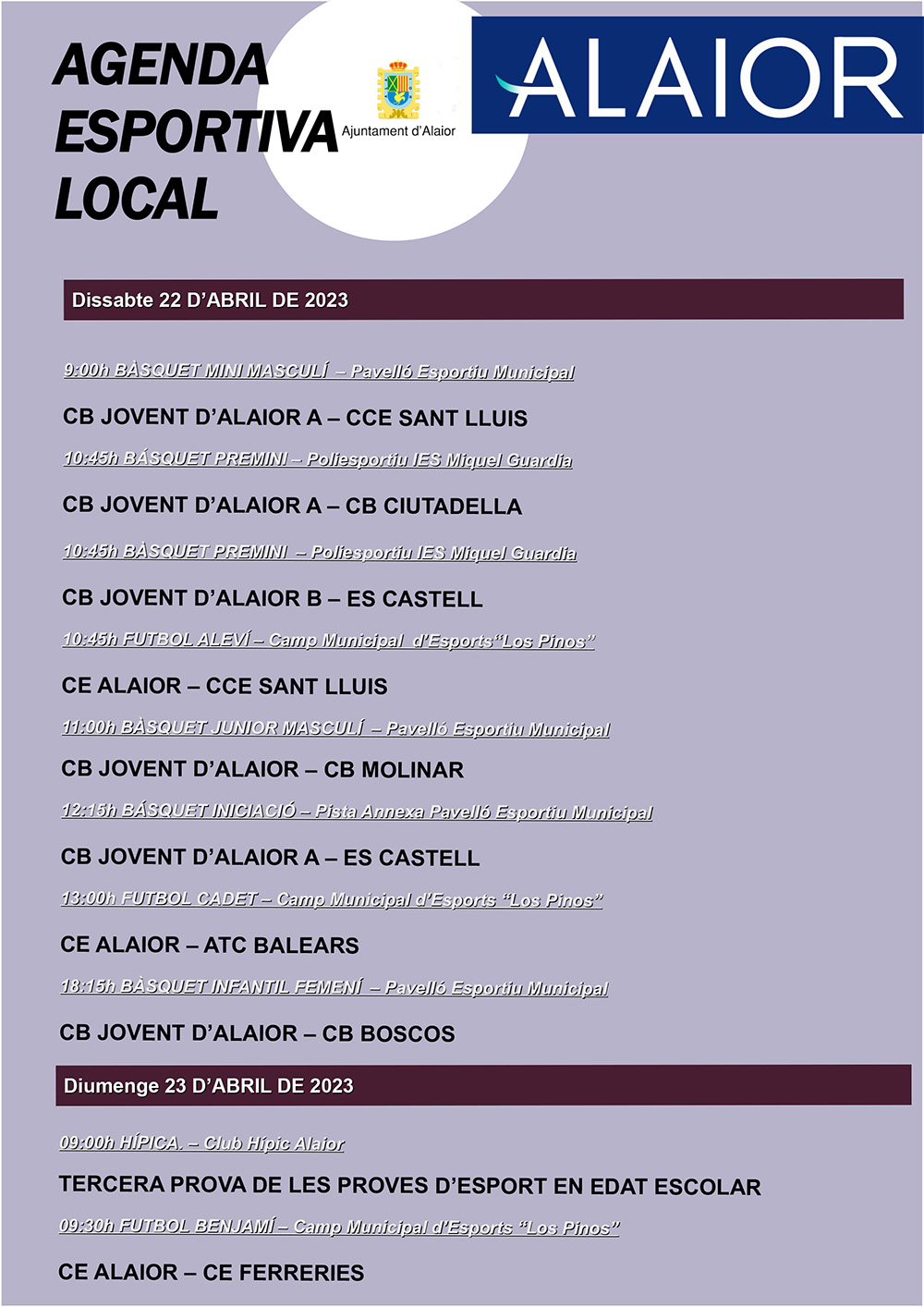 AGENDA ESPORTIVA Lô 2022