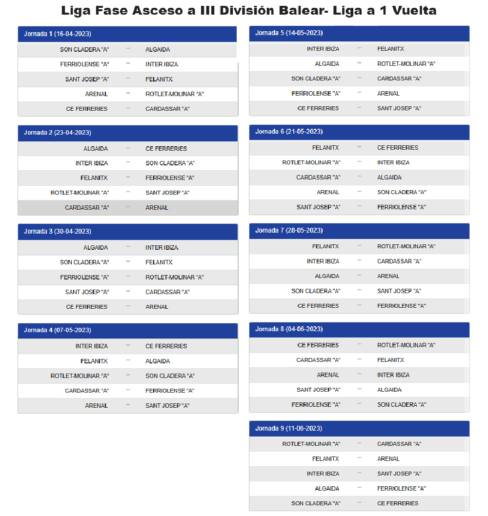 Calendario Fase Final Ascenso 3ª Balear