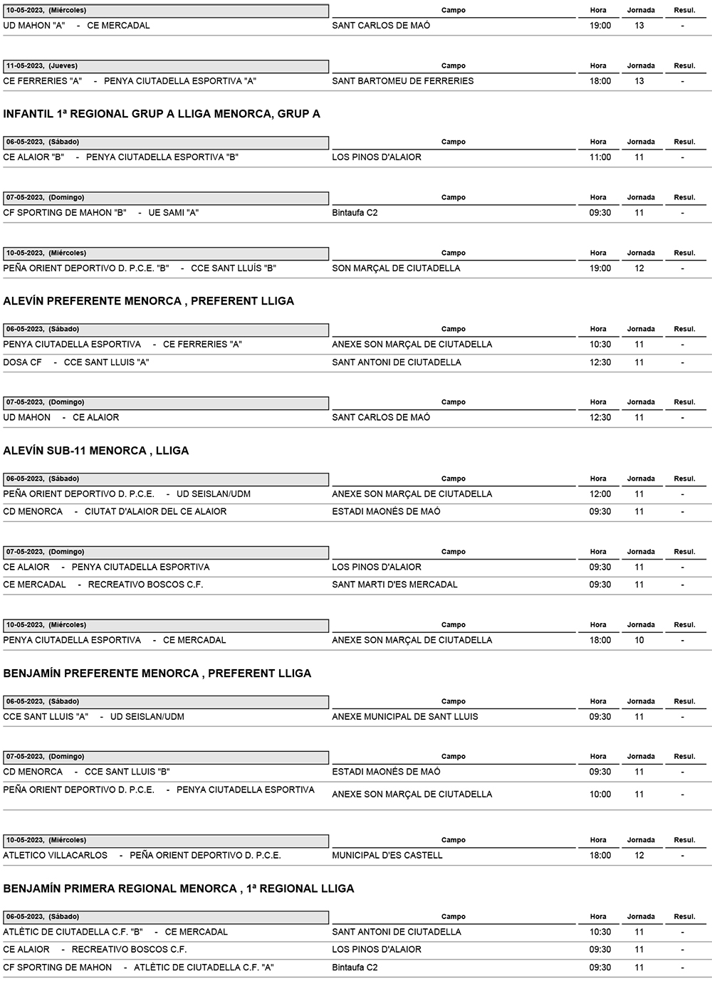 Horarios Futbol Menorca