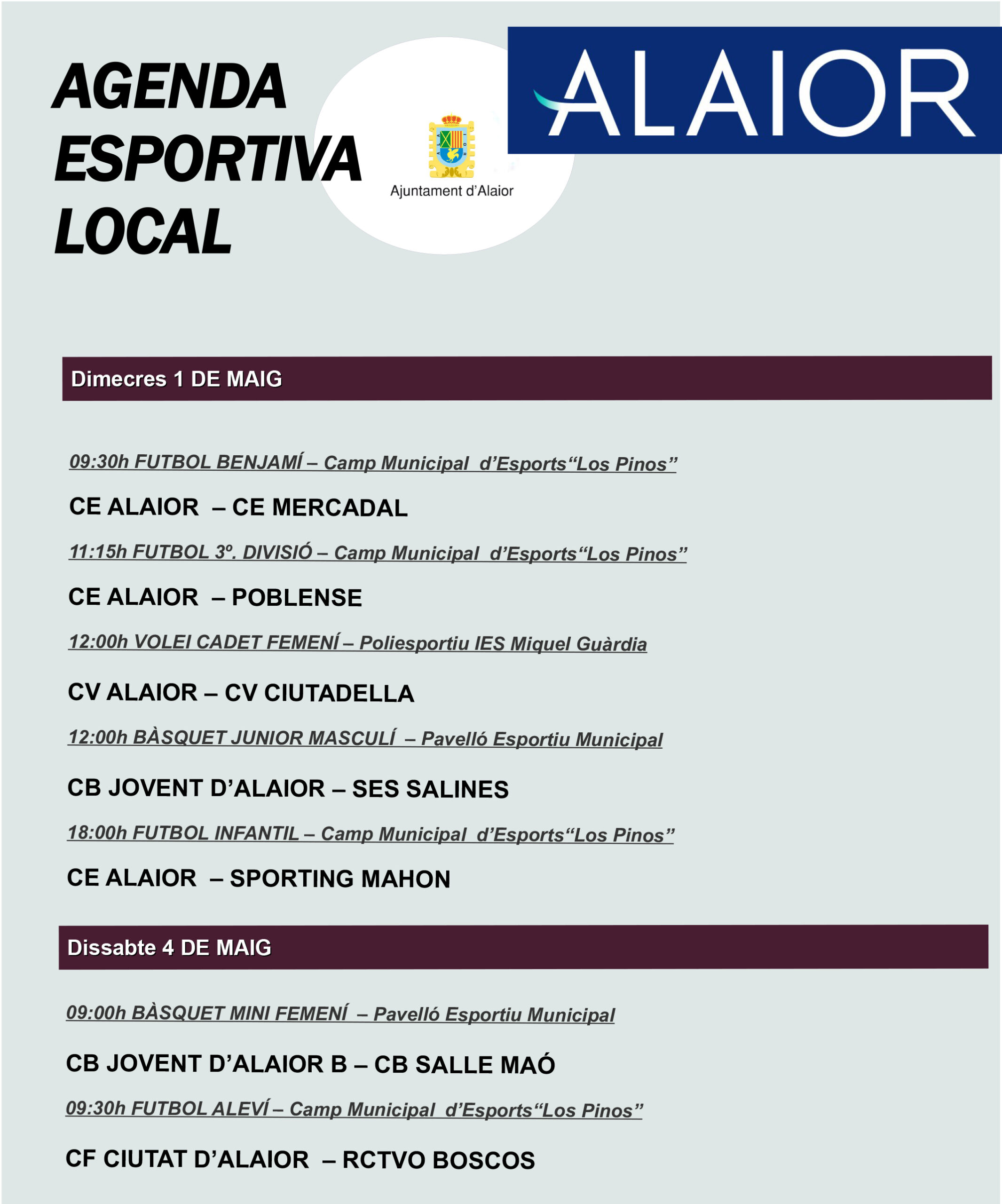 AGENDA ESPORTIVA LOCAL SETMANA