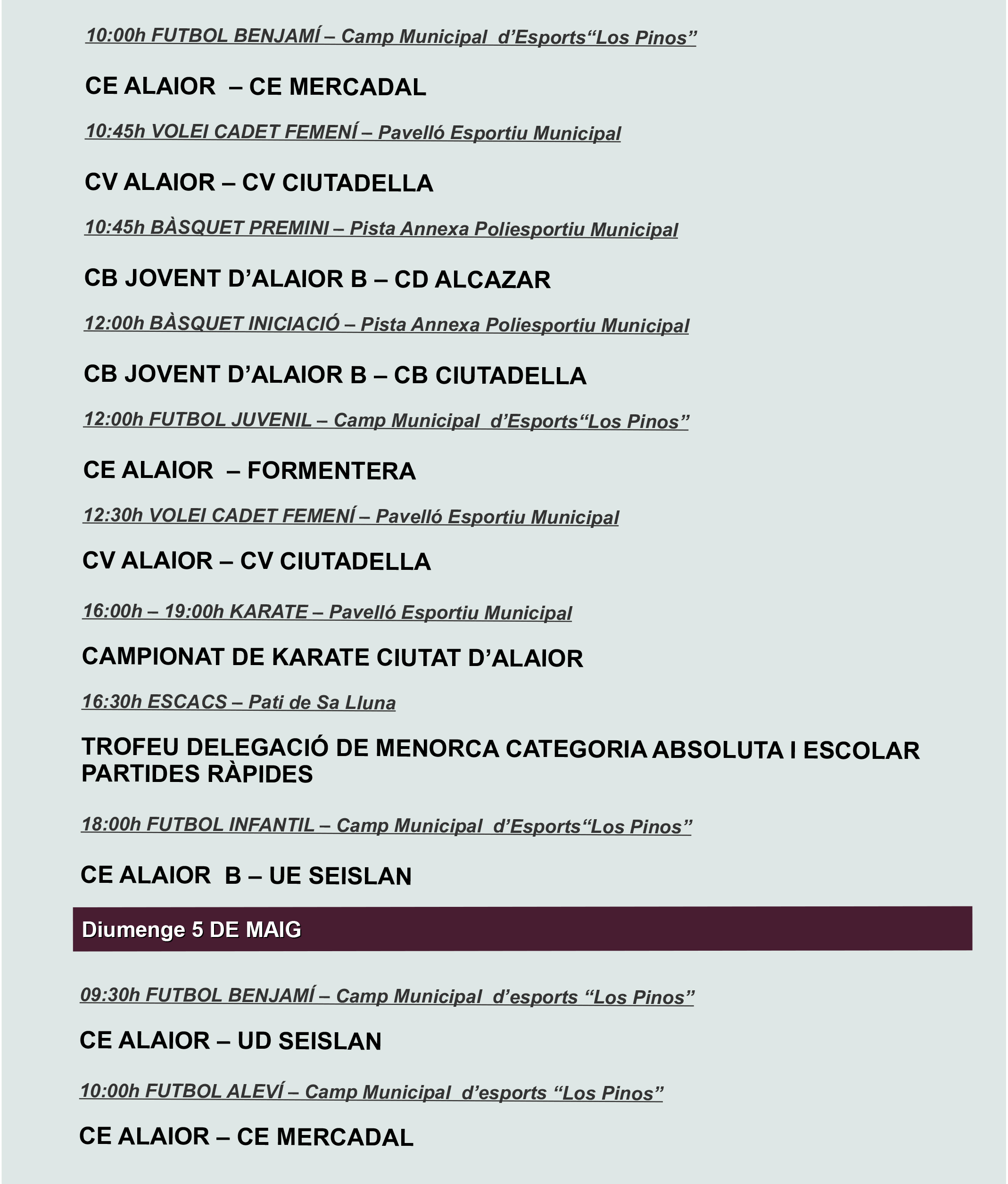 AGENDA ESPORTIVA LOCAL SETMANA